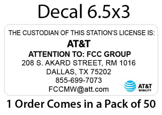 Picture of ATT-DC-CUS-653: FCC License Decal 6.5x3 (Pack of 50)